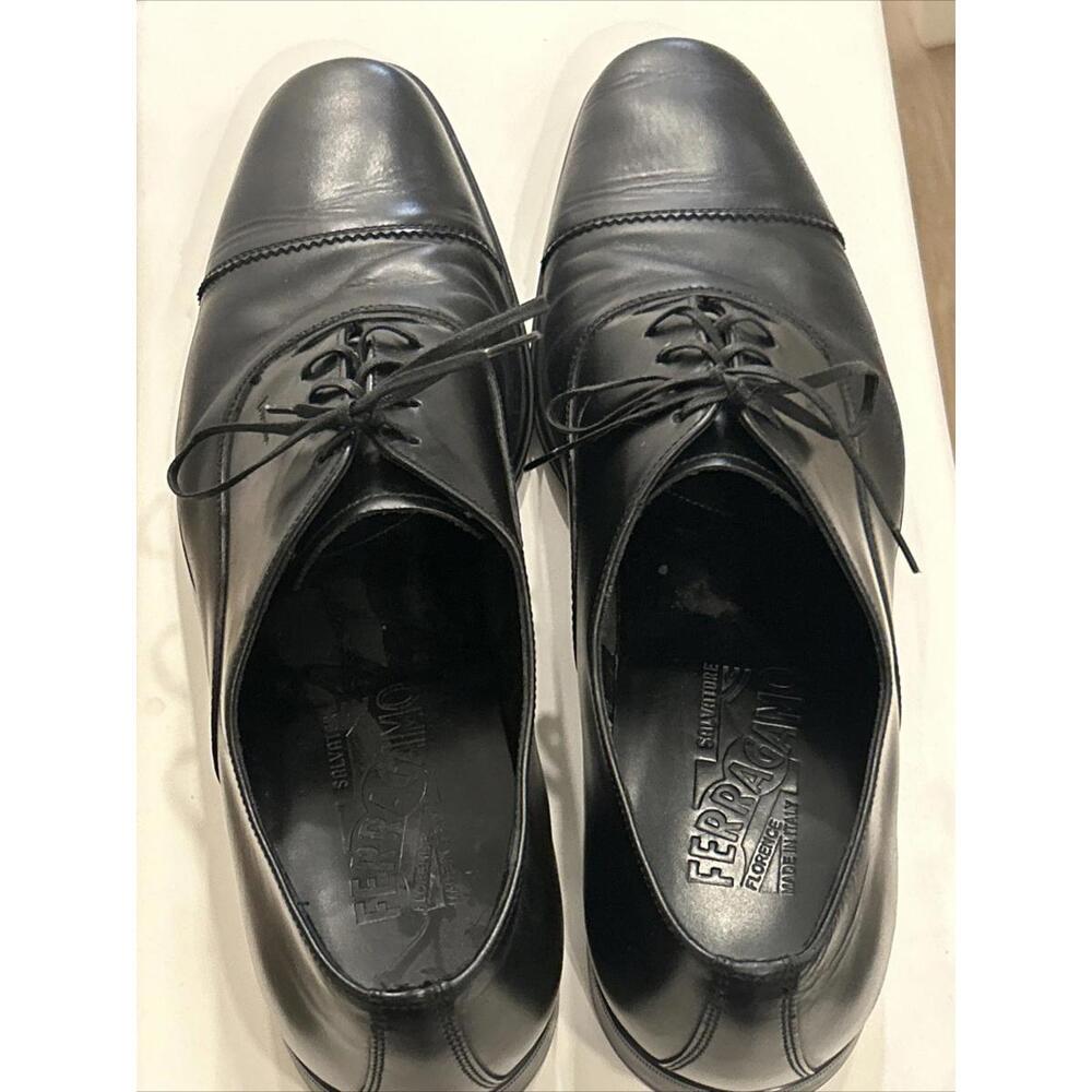 Salvatore Ferragamo Rain Lux Black Leather Oxfords Shoes Cap Toe 8 1/2 D